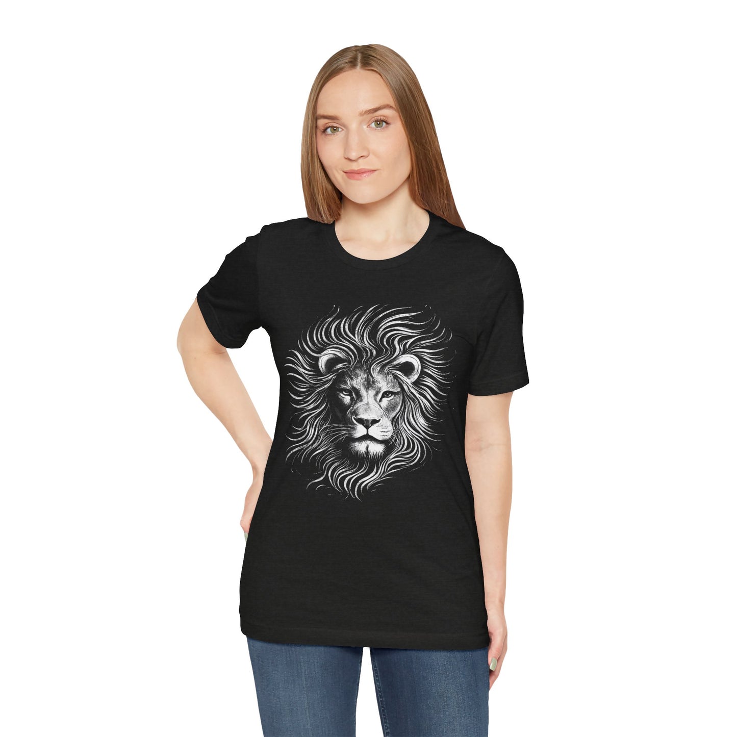 Lion Head Graphic Tee in hand drawn chalk style — Majestic Monochrome Lion Illustration T-Shirt
