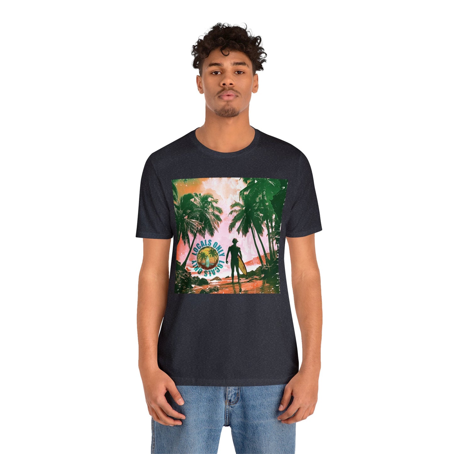 Beach scene with Locals Only stamp Unisex Jersey Short Sleeve Tee