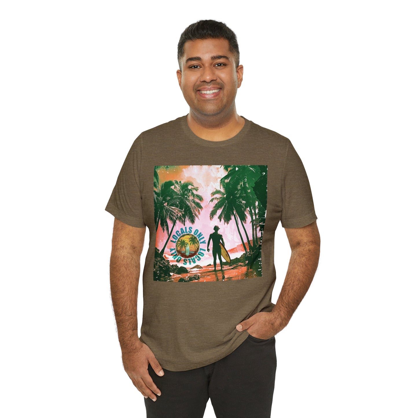 Beach scene with Locals Only stamp Unisex Jersey Short Sleeve Tee