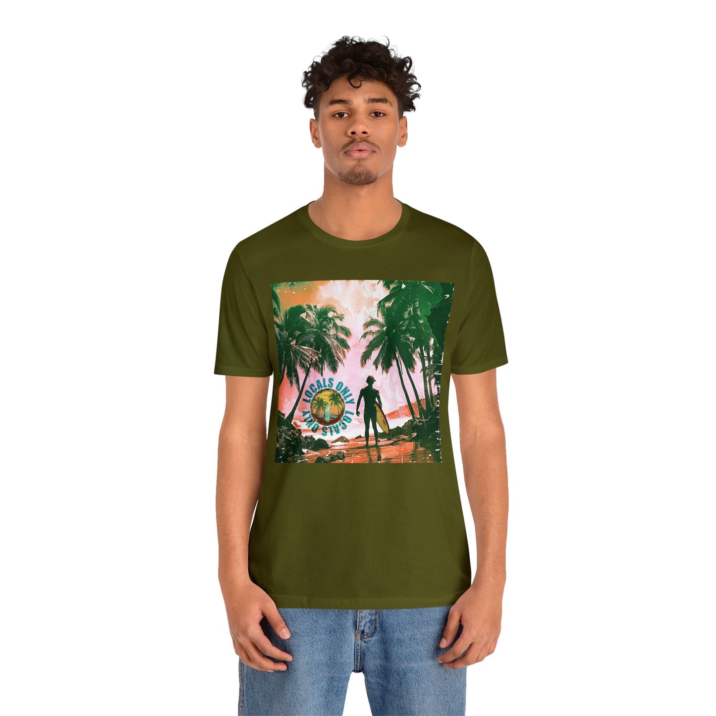 Beach scene with Locals Only stamp Unisex Jersey Short Sleeve Tee