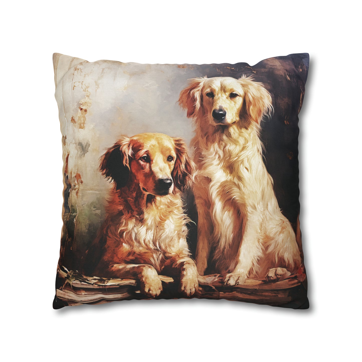 Square Pillow Case 18" x 18", CASE ONLY, no pillow form, original Art ,a Beautiful Painting of a Pair of Golden Retrievers