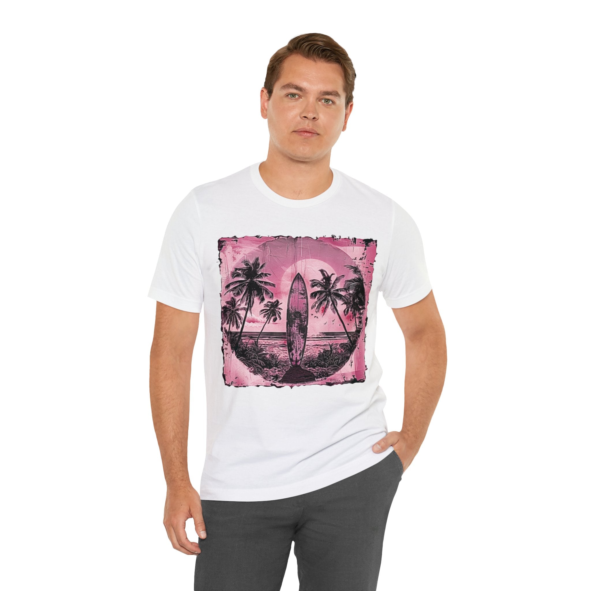 Pink vintage surfboard Unisex Jersey Short Sleeve Tee