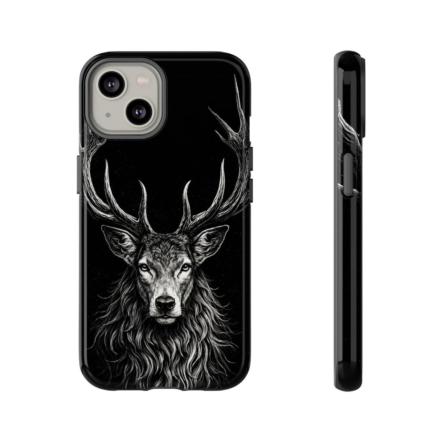 Stag Head drawing Phone Case — Chalk drawing on black of a Deer Protective Phone Cover