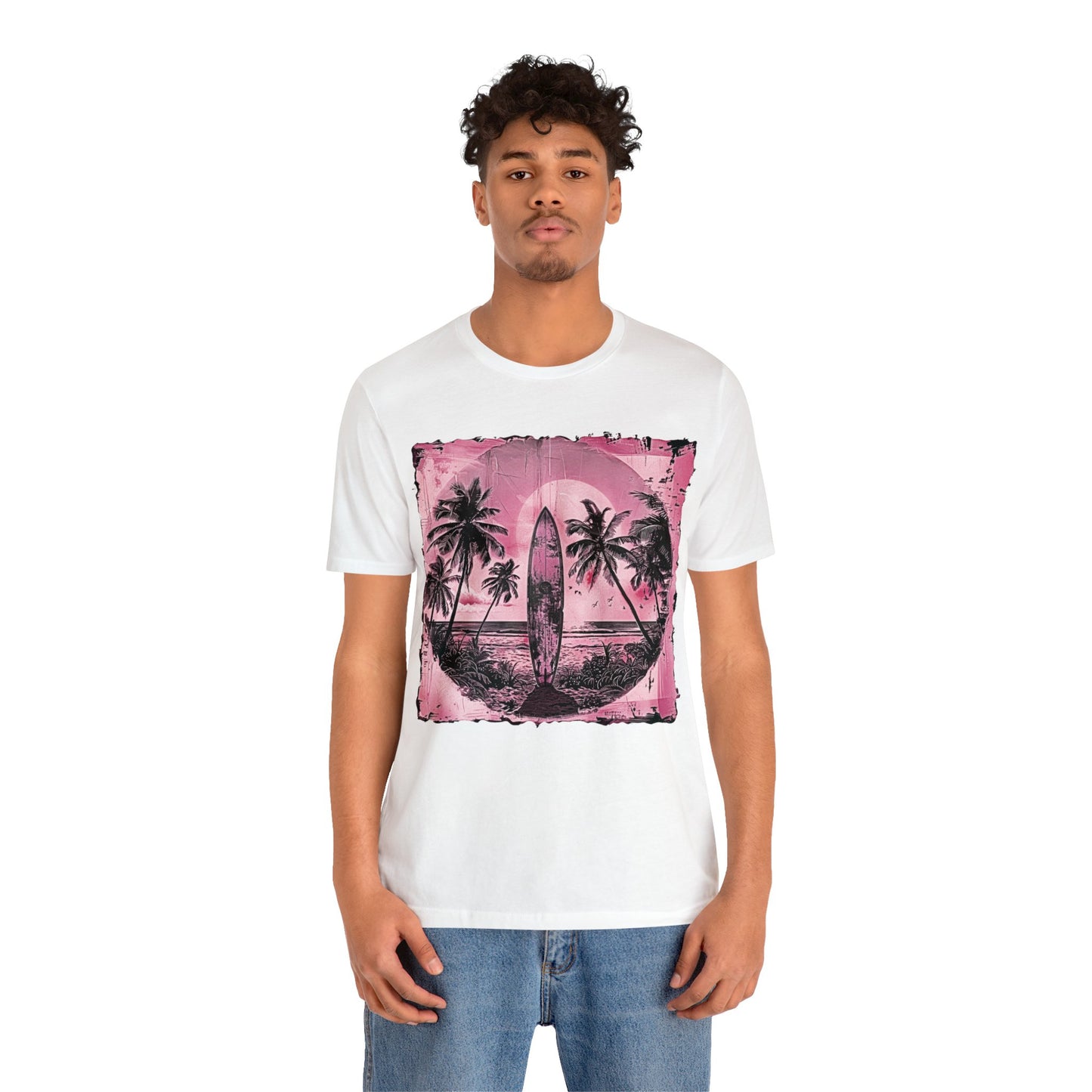 Pink vintage surfboard Unisex Jersey Short Sleeve Tee