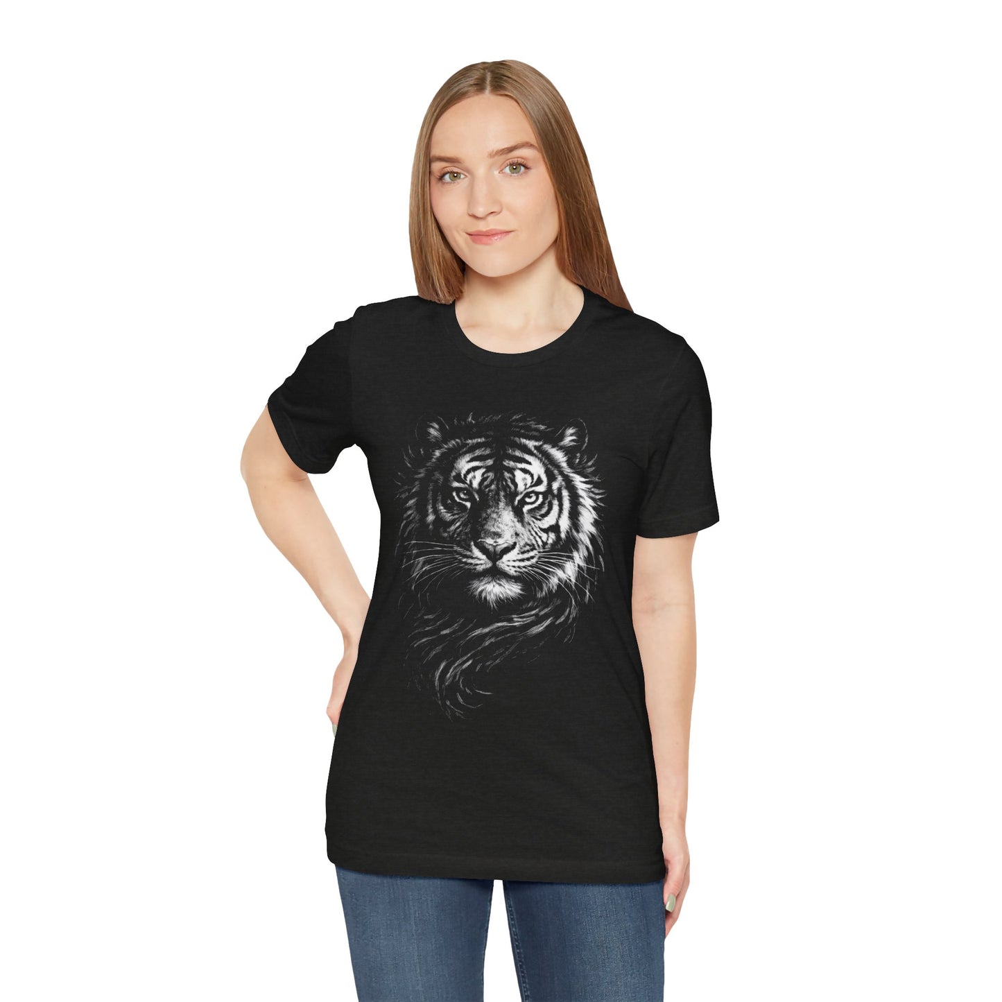 Tiger in chalk drawing style, animal art tee, Unisex Jersey Short Sleeve Tee