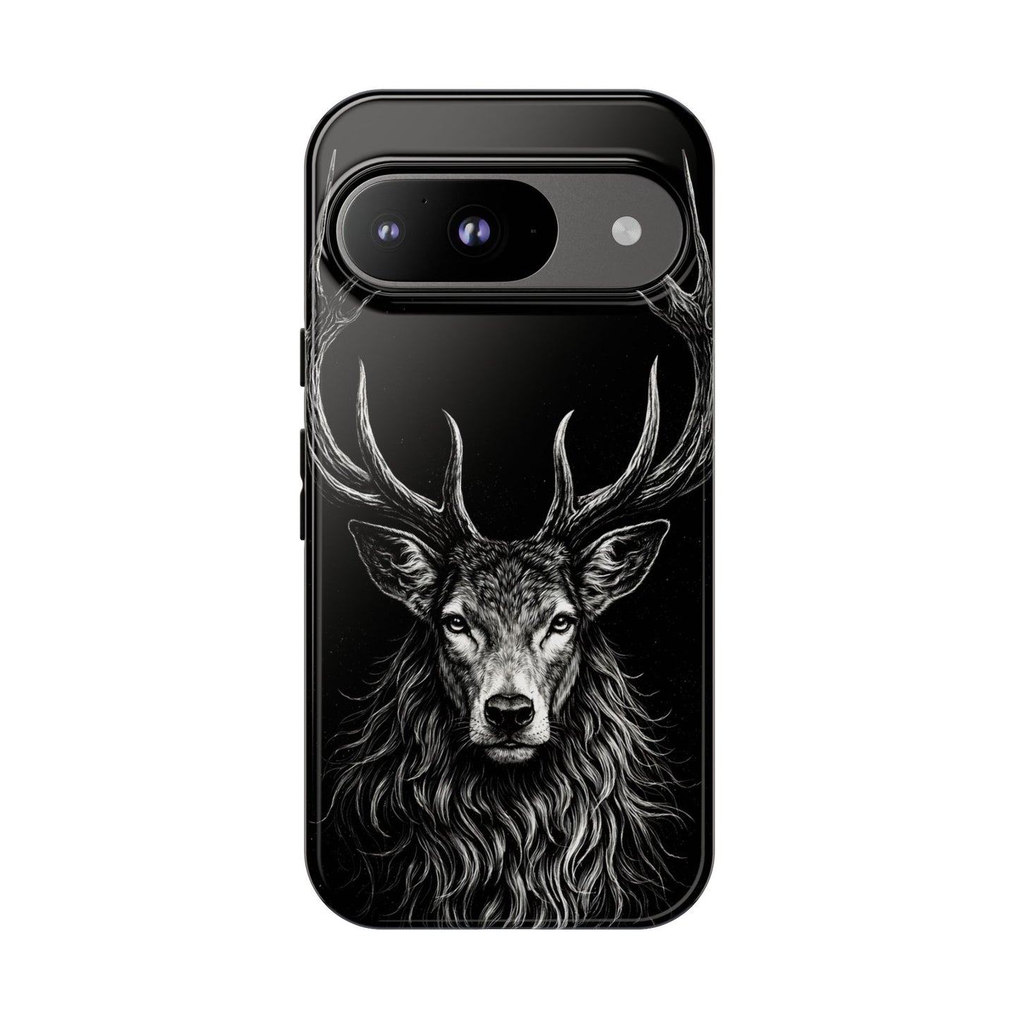 Stag Head drawing Phone Case — Chalk drawing on black of a Deer Protective Phone Cover