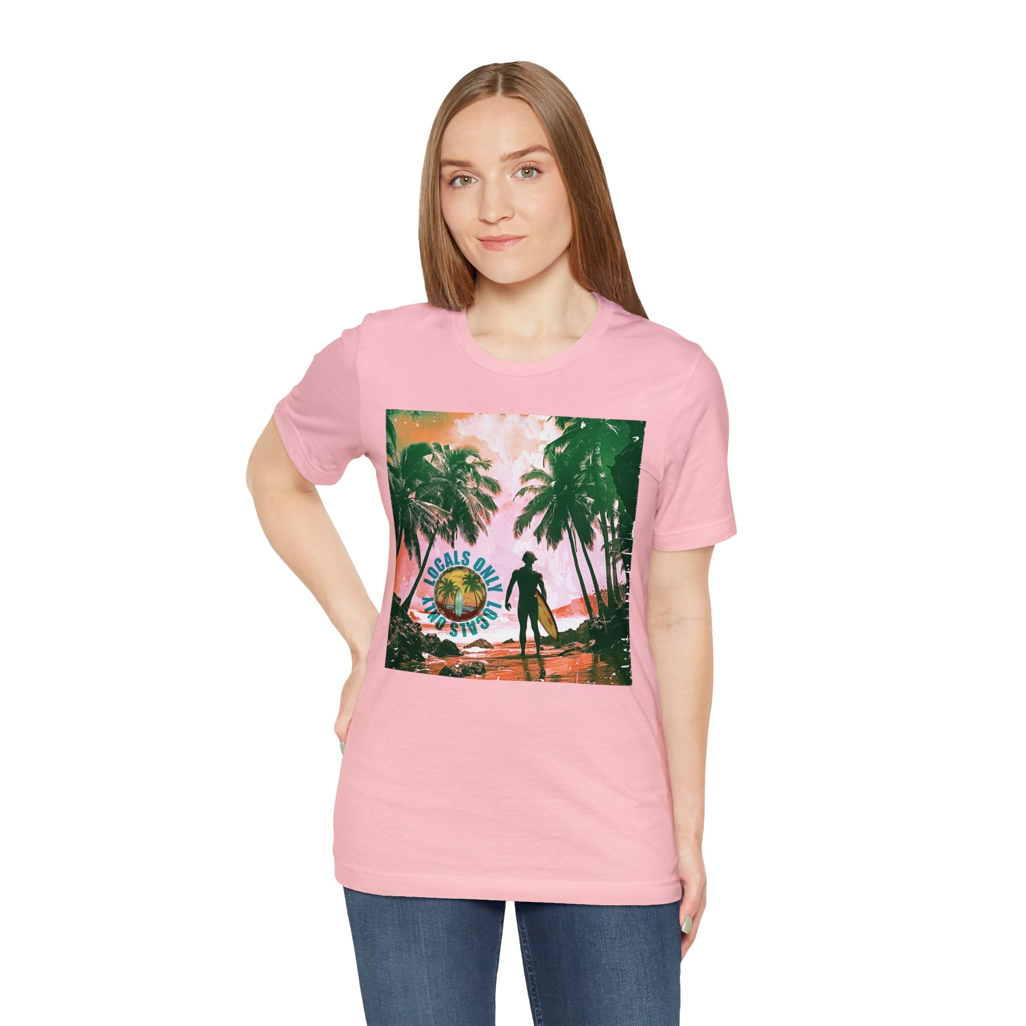 Beach scene with Locals Only stamp Unisex Jersey Short Sleeve Tee