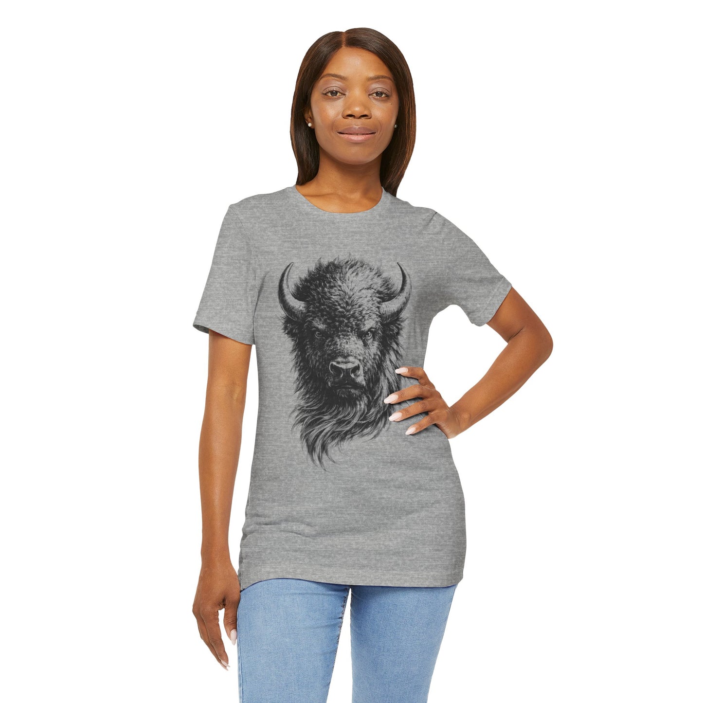 Bison Head Graphic Tee — Vintage Buffalo Illustration in charcoal drawing style T-Shirt