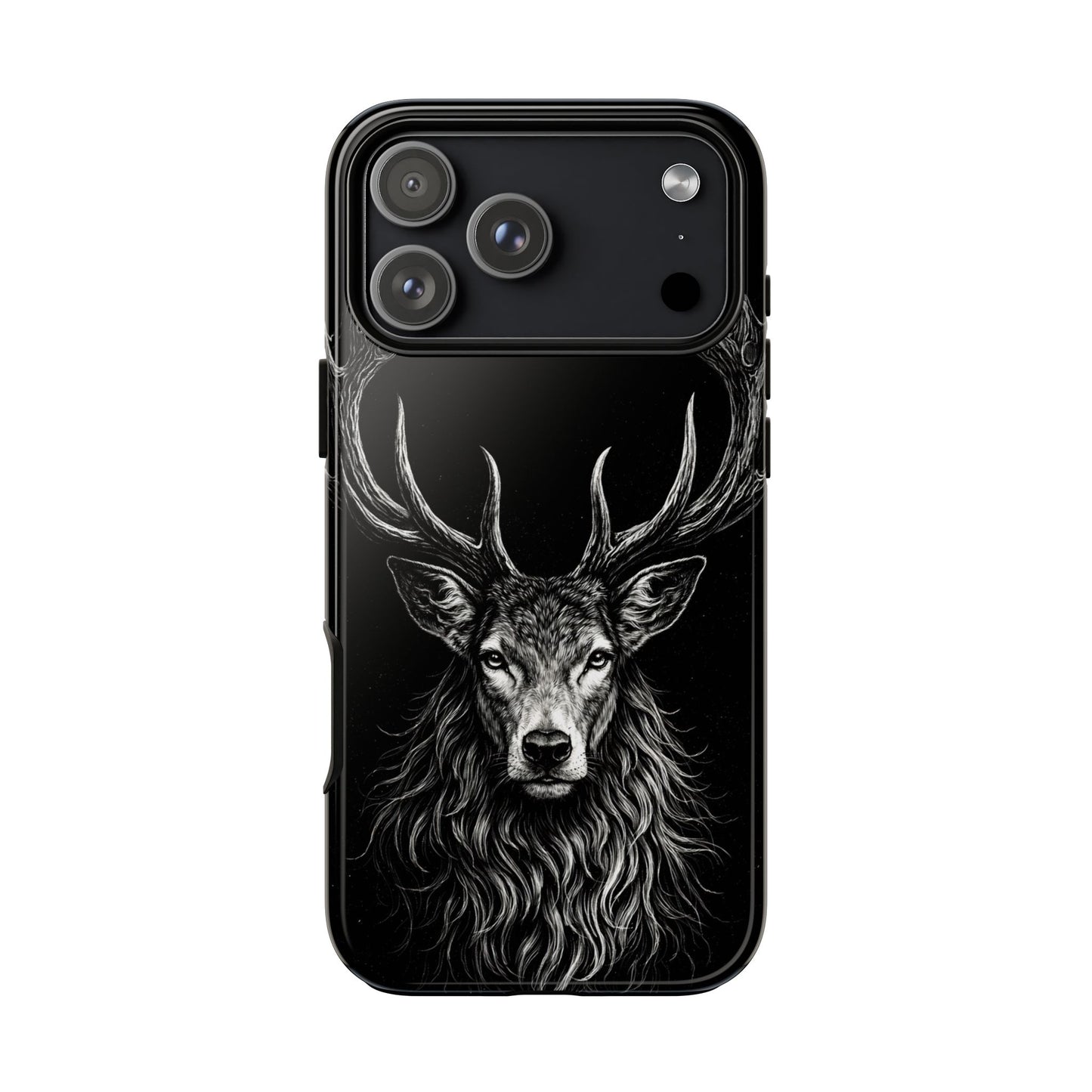 Stag Head drawing Phone Case — Chalk drawing on black of a Deer Protective Phone Cover