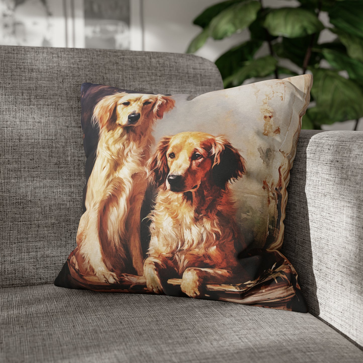 Square Pillow Case 18" x 18", CASE ONLY, no pillow form, original Art ,a Beautiful Painting of a Pair of Golden Retrievers