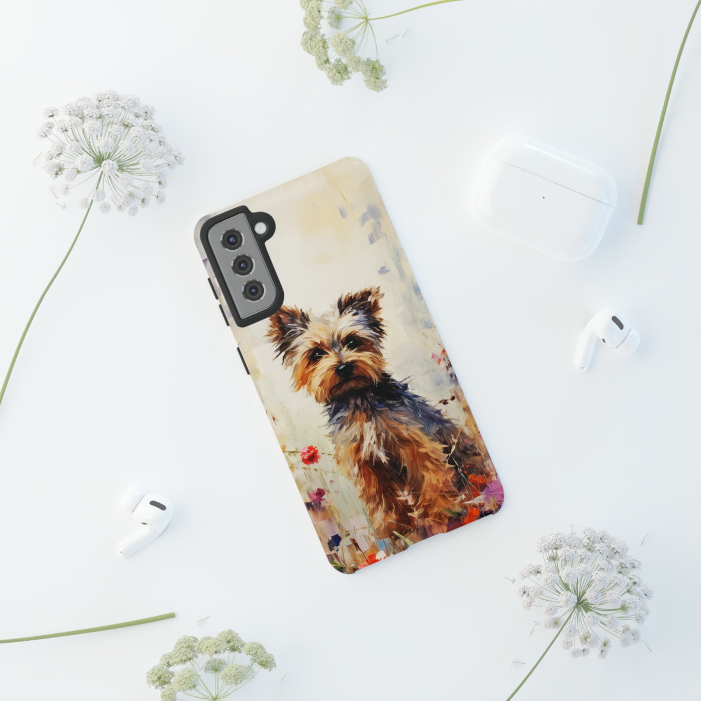 Yorkie in flowers Tough Cases