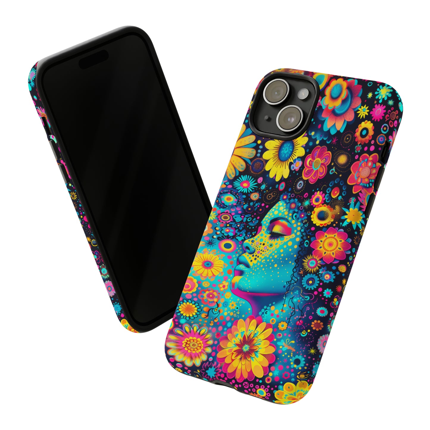 Phone Case, flower girl in aqua, Artistic design, Tough Case, Colorful whimsical flower fantasy design, iPhone 15, 14, 13, 12, 11, Samsung, Pixel