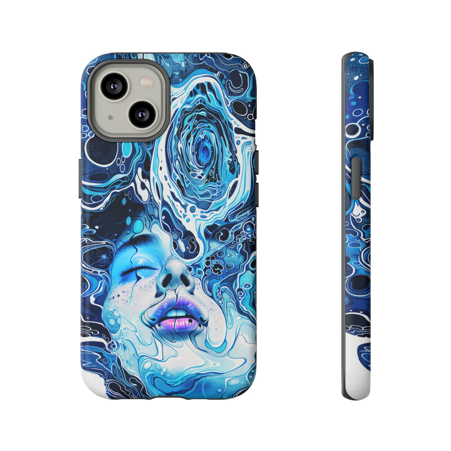 Phone Case, whimsical water fantasy design, blue woman in water, Artistic design, Tough Case, , iPhone 15, 14, 13, 12, 11, Samsung, Pixel
