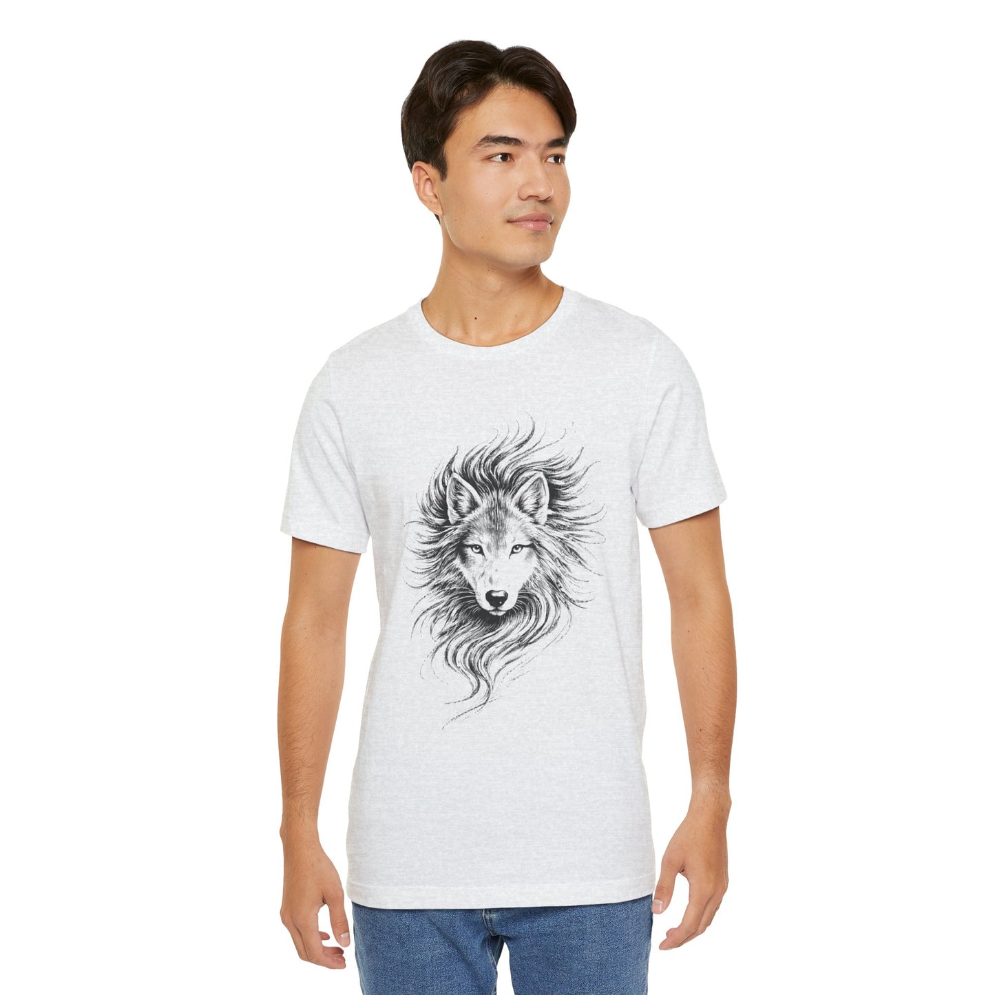 Wolf portrait in charcoal drawing style, unisex wildlife tee