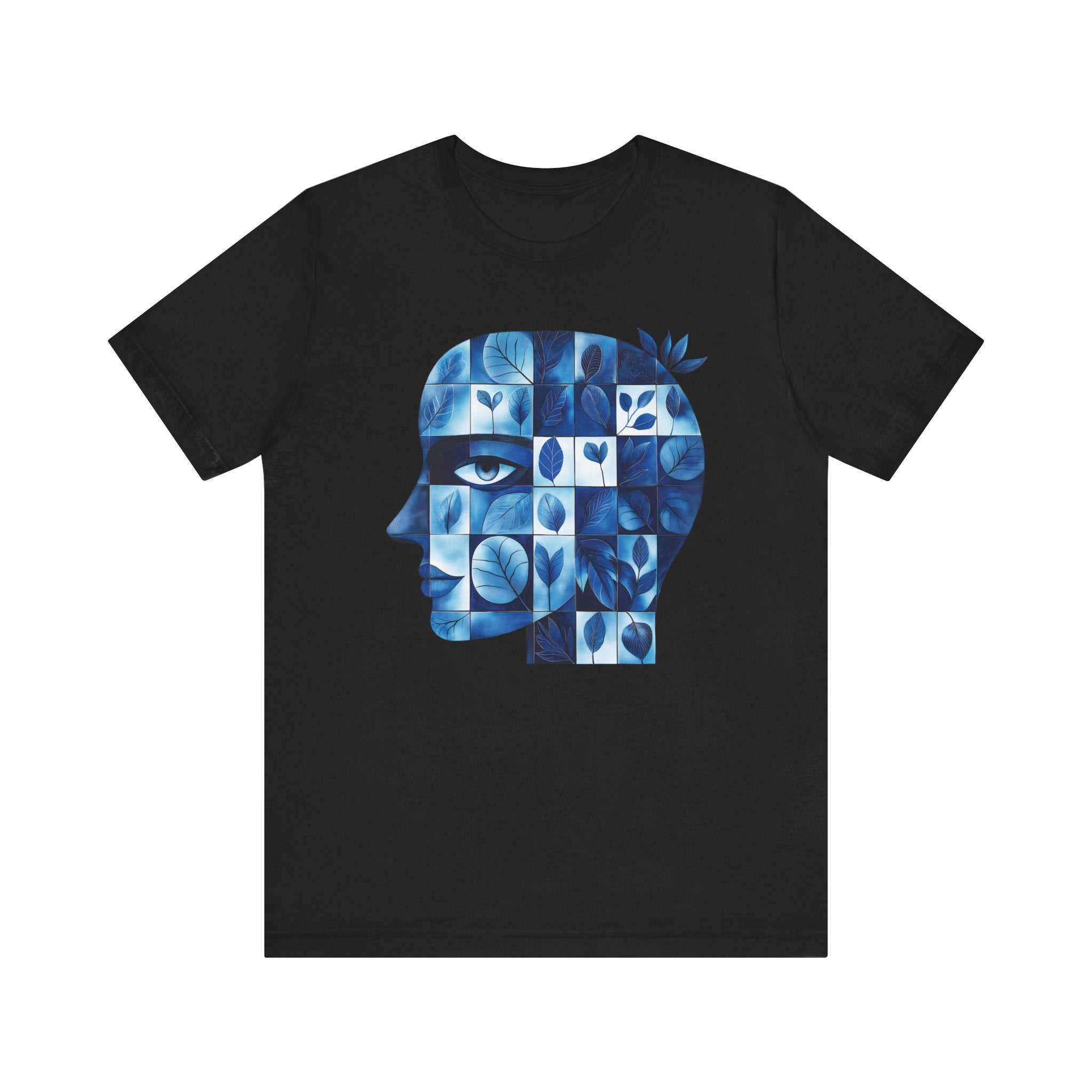 Artistic Floral Head Unisex Tee - Thoughtful Blue Design