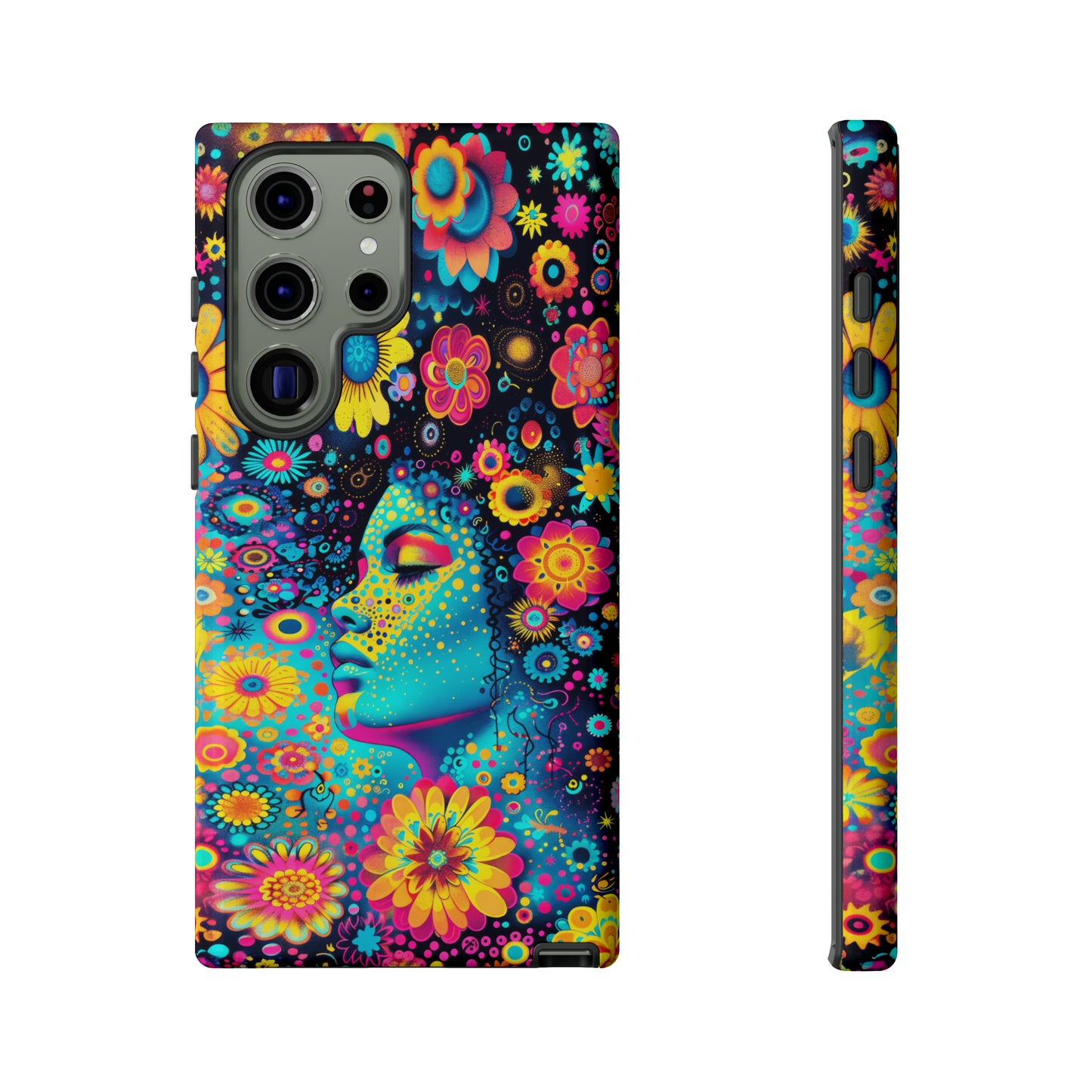 Phone Case, flower girl in aqua, Artistic design, Tough Case, Colorful whimsical flower fantasy design, iPhone 15, 14, 13, 12, 11, Samsung, Pixel