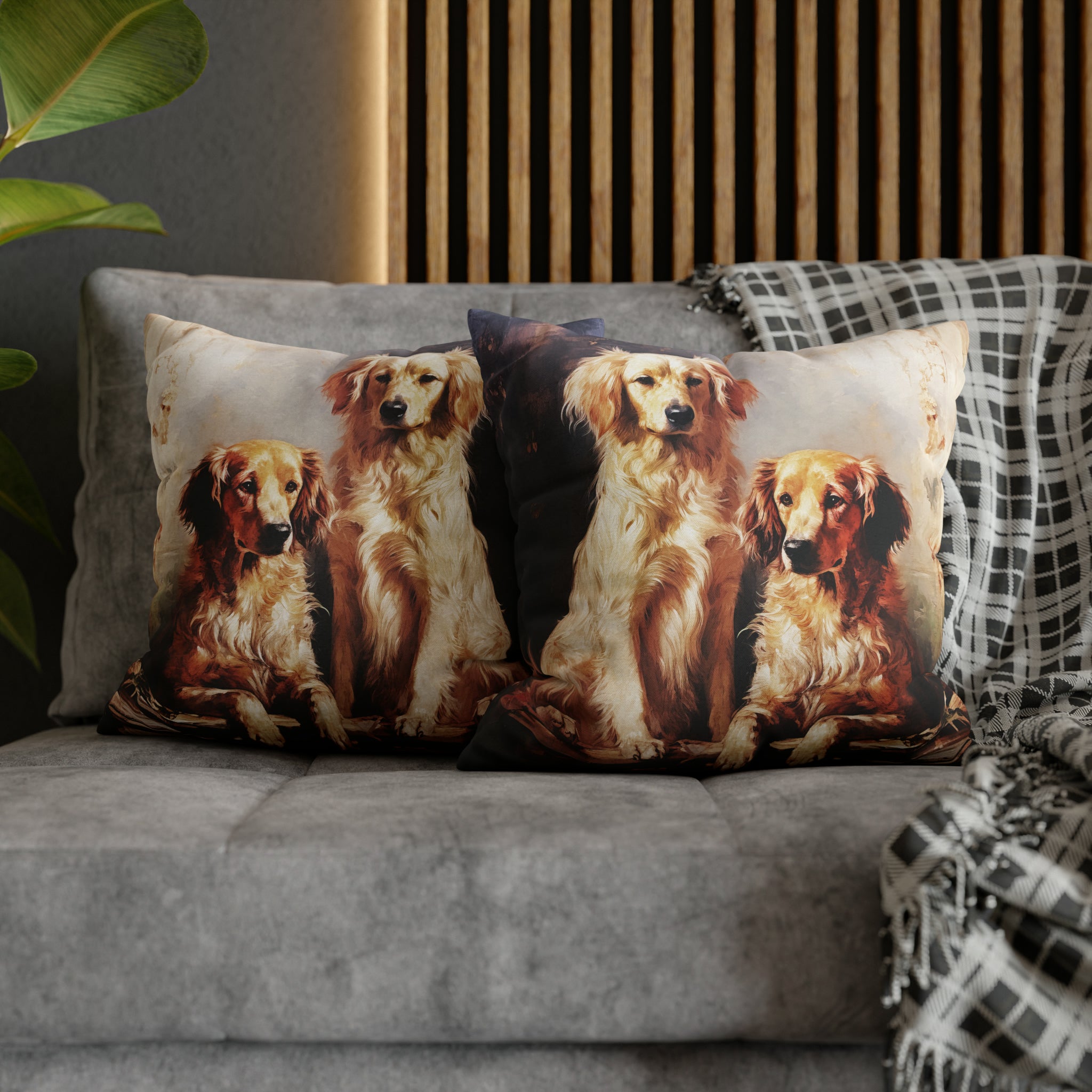 Square Pillow Case 18" x 18", CASE ONLY, no pillow form, original Art ,a Beautiful Painting of a Pair of Golden Retrievers