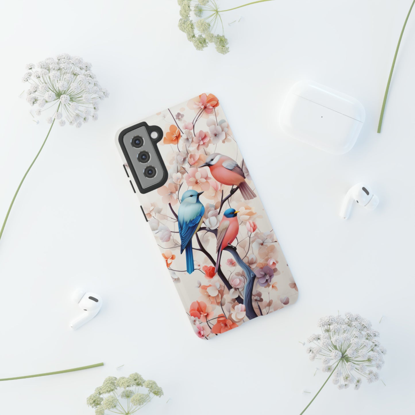 Three birds on a branch water color Tough Cases