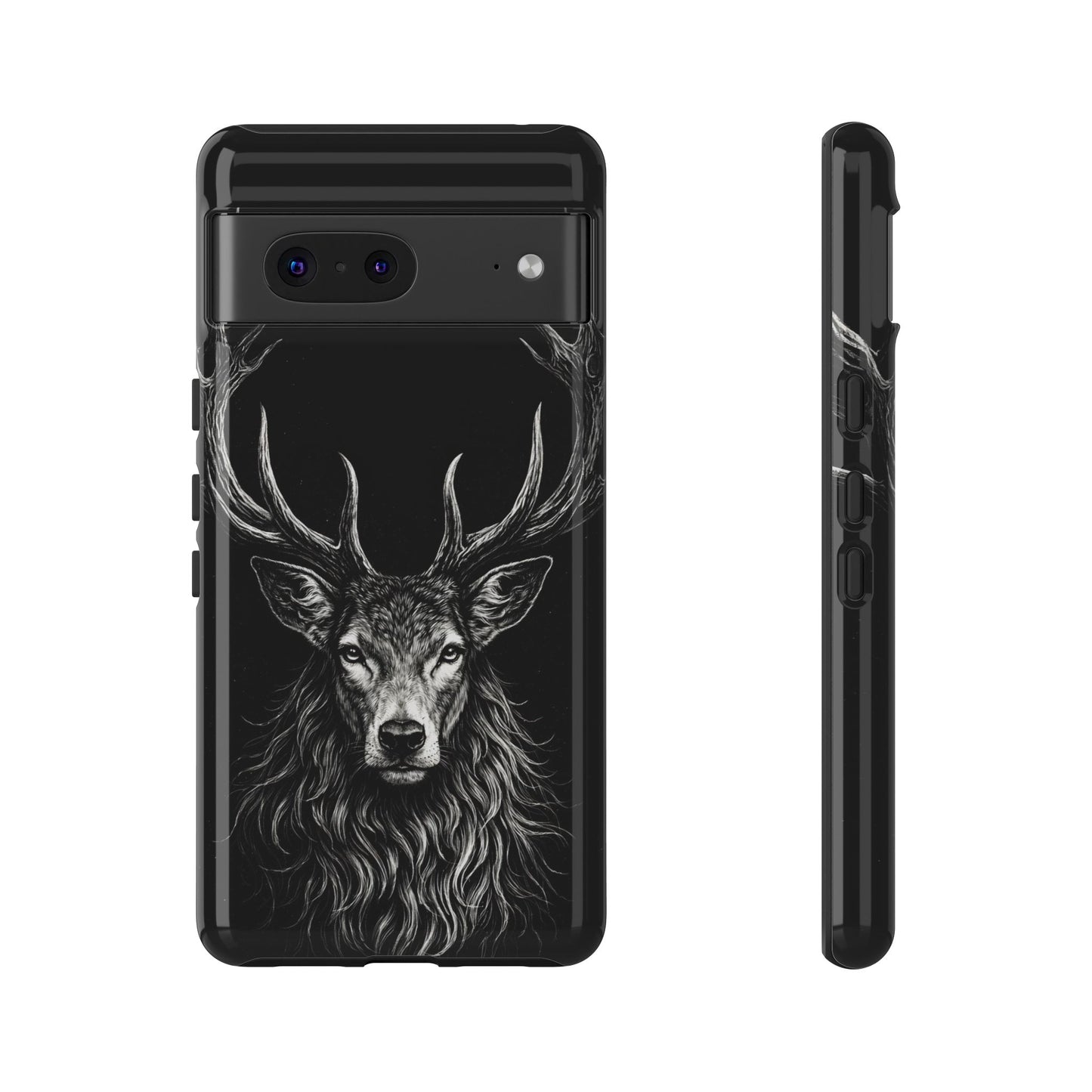 Stag Head drawing Phone Case — Chalk drawing on black of a Deer Protective Phone Cover
