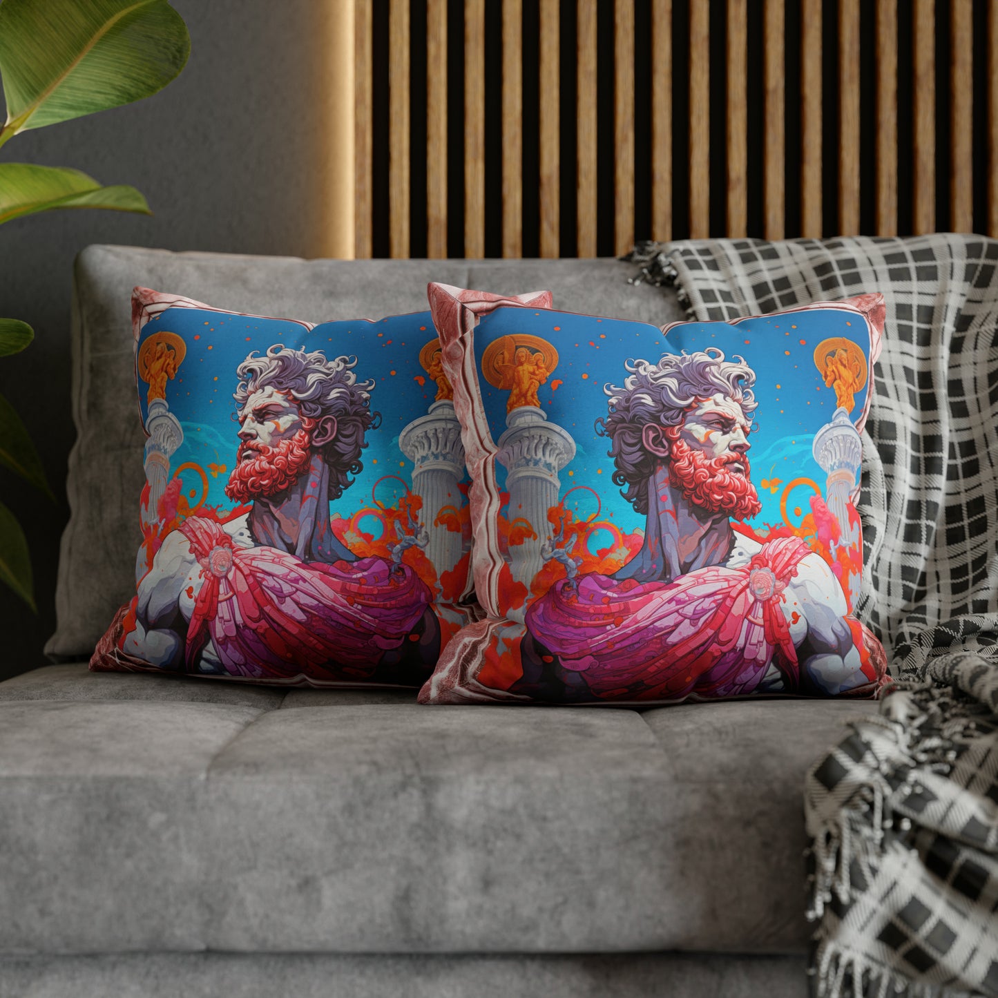 Hercules in pink toga and faux marble frame 18"x18"  Square Pillow Case