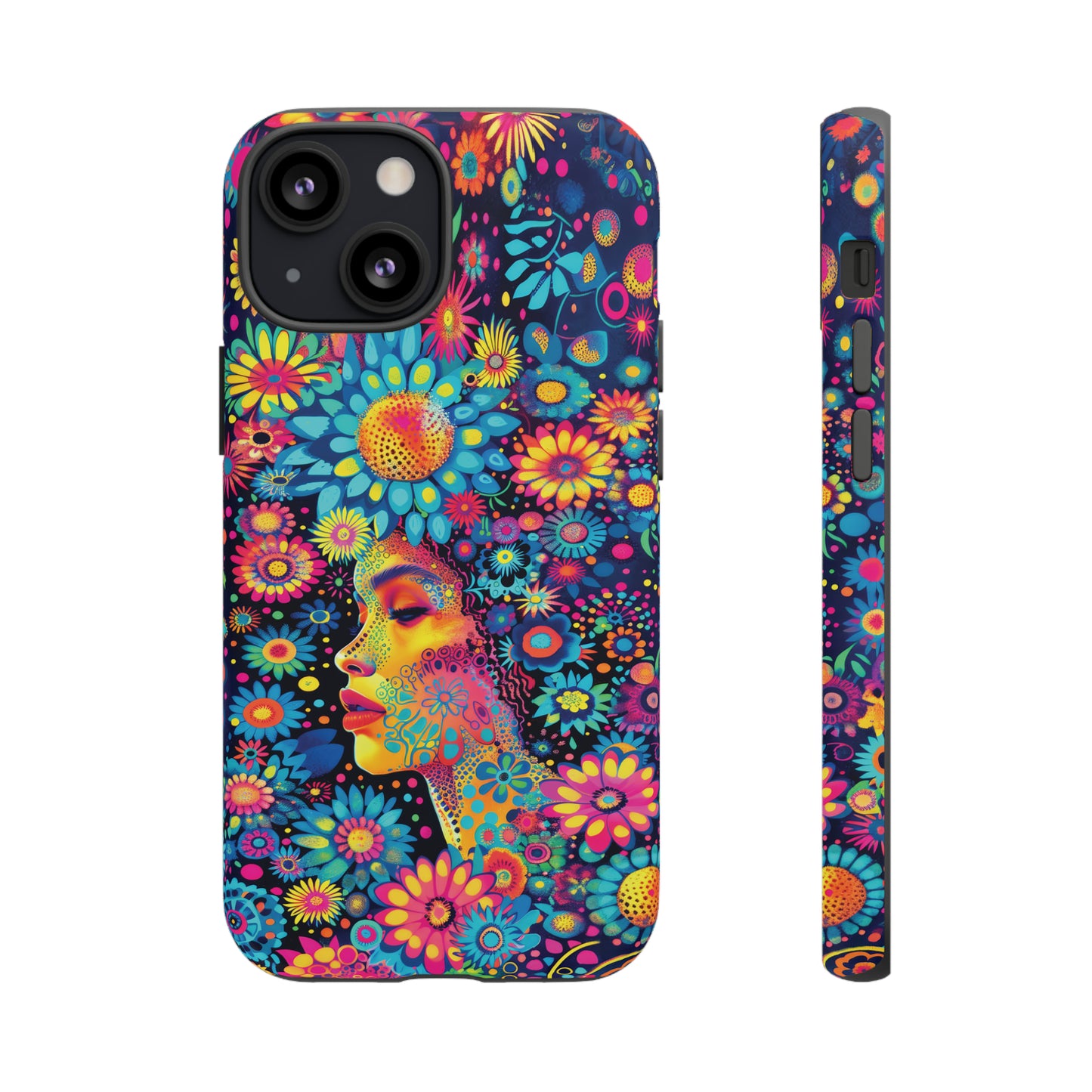Phone Case, whimsical flower girl, Artistic design, Tough Case, Colorful flower fantasy design, iPhone 15, 14, 13, 12, 11, Samsung, Pixel