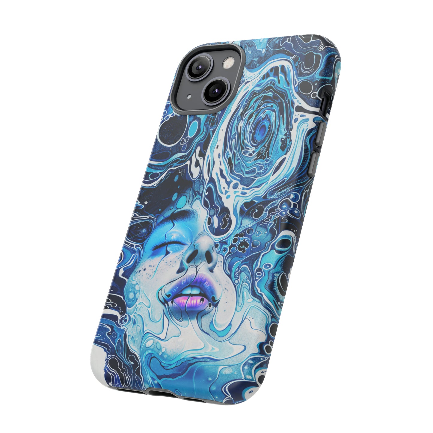 Phone Case, whimsical water fantasy design, blue woman in water, Artistic design, Tough Case, , iPhone 15, 14, 13, 12, 11, Samsung, Pixel