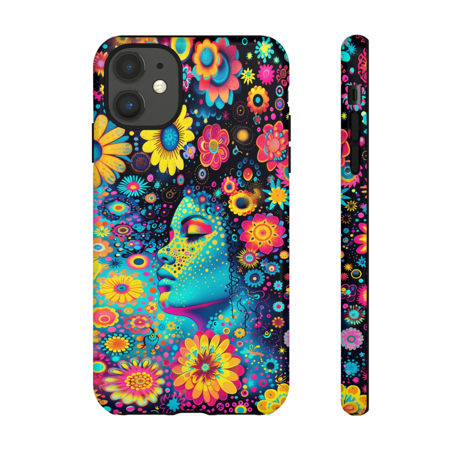 Phone Case, flower girl in aqua, Artistic design, Tough Case, Colorful whimsical flower fantasy design, iPhone 15, 14, 13, 12, 11, Samsung, Pixel