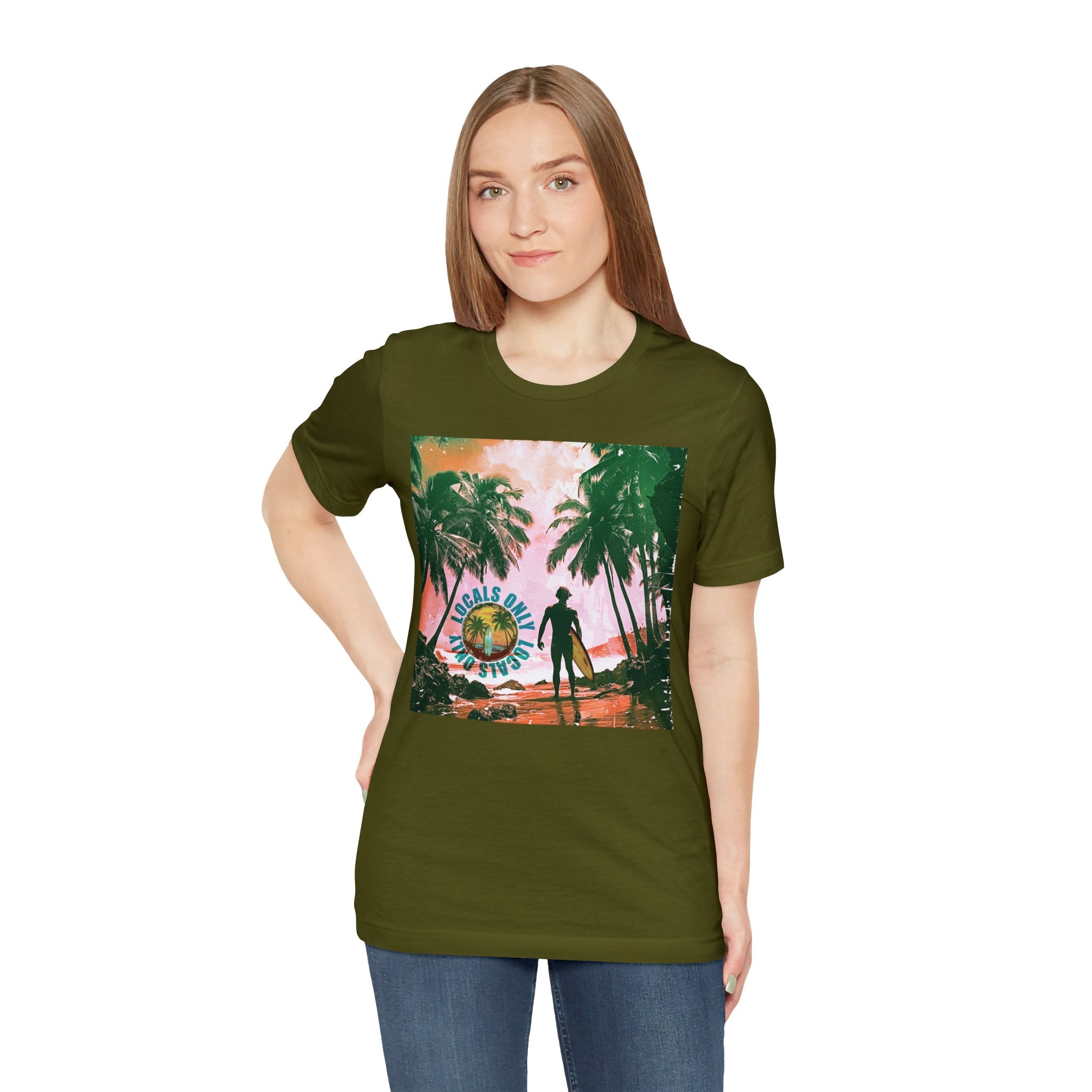 Beach scene with Locals Only stamp Unisex Jersey Short Sleeve Tee