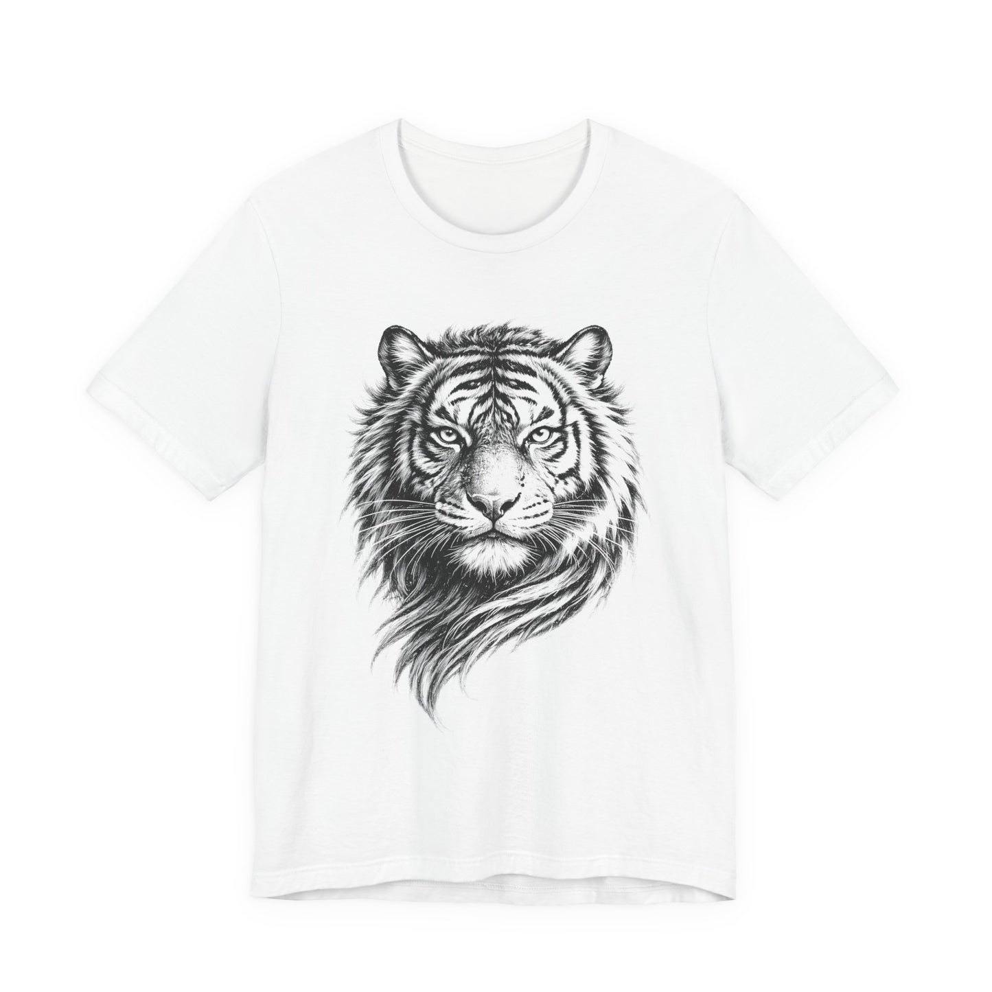 Tiger Head Sketch T-Shirt — Detailed Black & White charcoal drawing style  Wildlife Graphic Tee