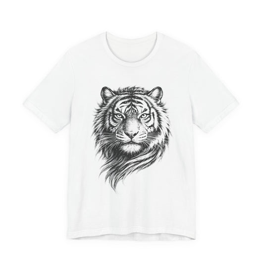 Tiger Head Sketch T-Shirt — Detailed Black & White charcoal drawing style  Wildlife Graphic Tee