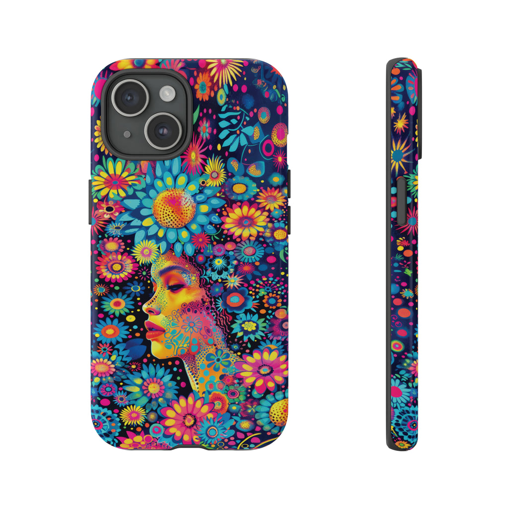 Phone Case, whimsical flower girl, Artistic design, Tough Case, Colorful flower fantasy design, iPhone 15, 14, 13, 12, 11, Samsung, Pixel