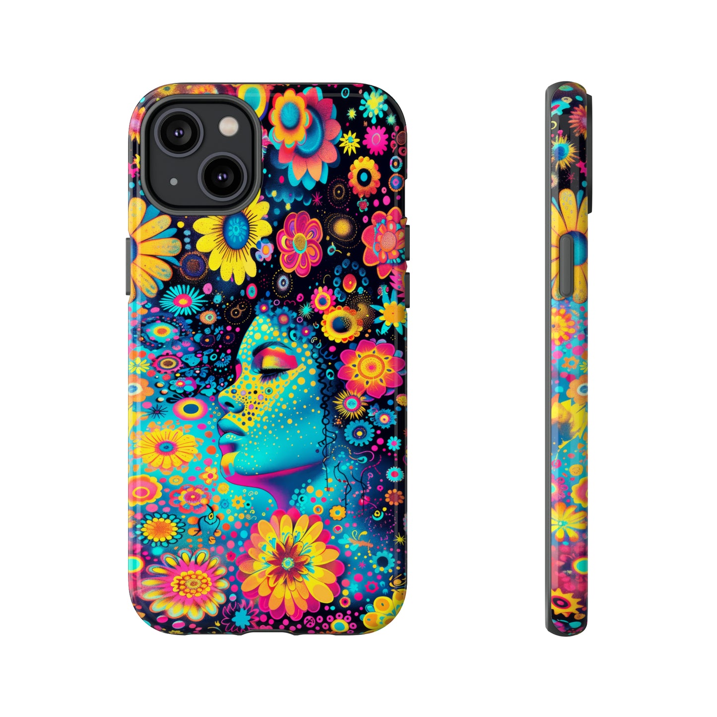 Phone Case, flower girl in aqua, Artistic design, Tough Case, Colorful whimsical flower fantasy design, iPhone 15, 14, 13, 12, 11, Samsung, Pixel