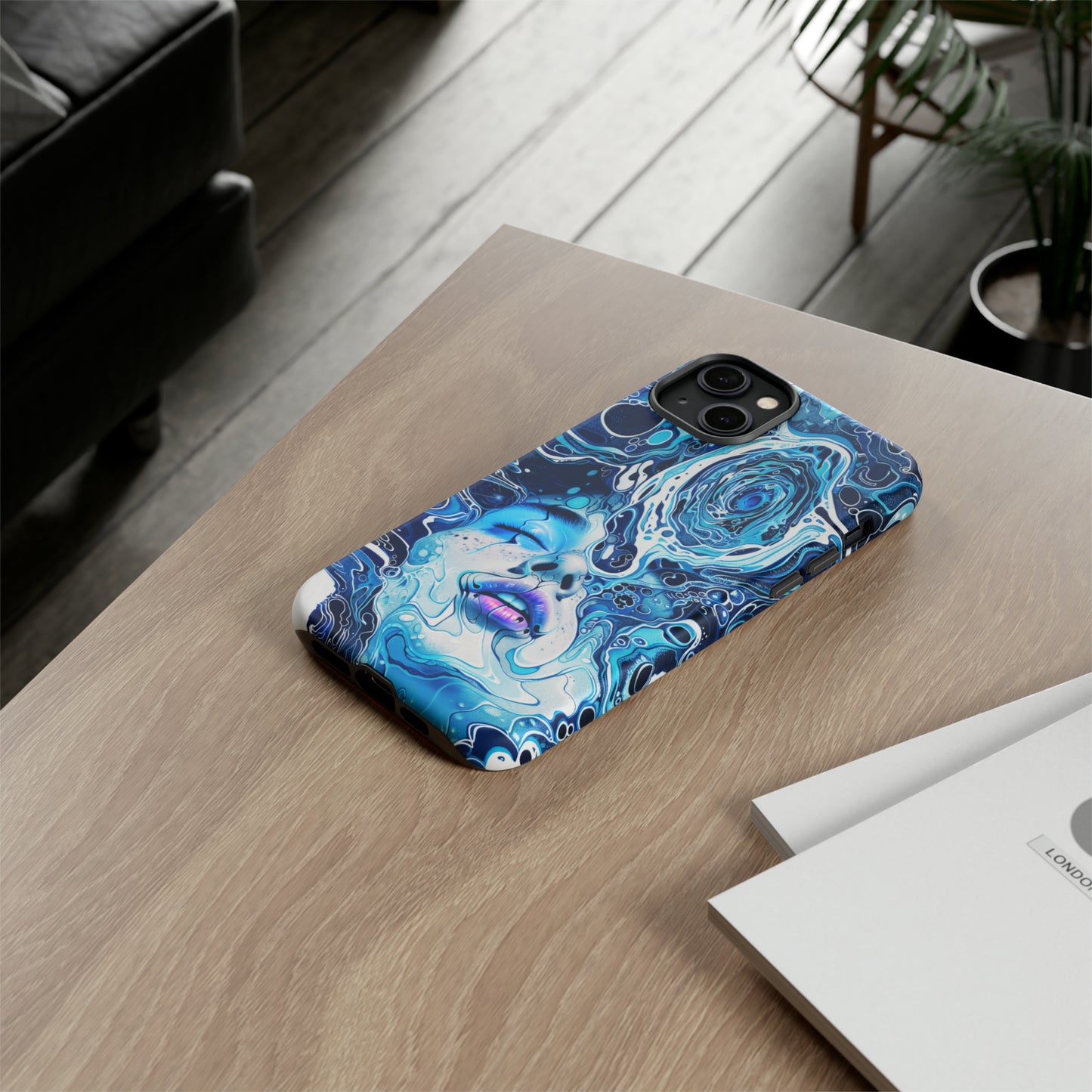 Phone Case, whimsical water fantasy design, blue woman in water, Artistic design, Tough Case, , iPhone 15, 14, 13, 12, 11, Samsung, Pixel