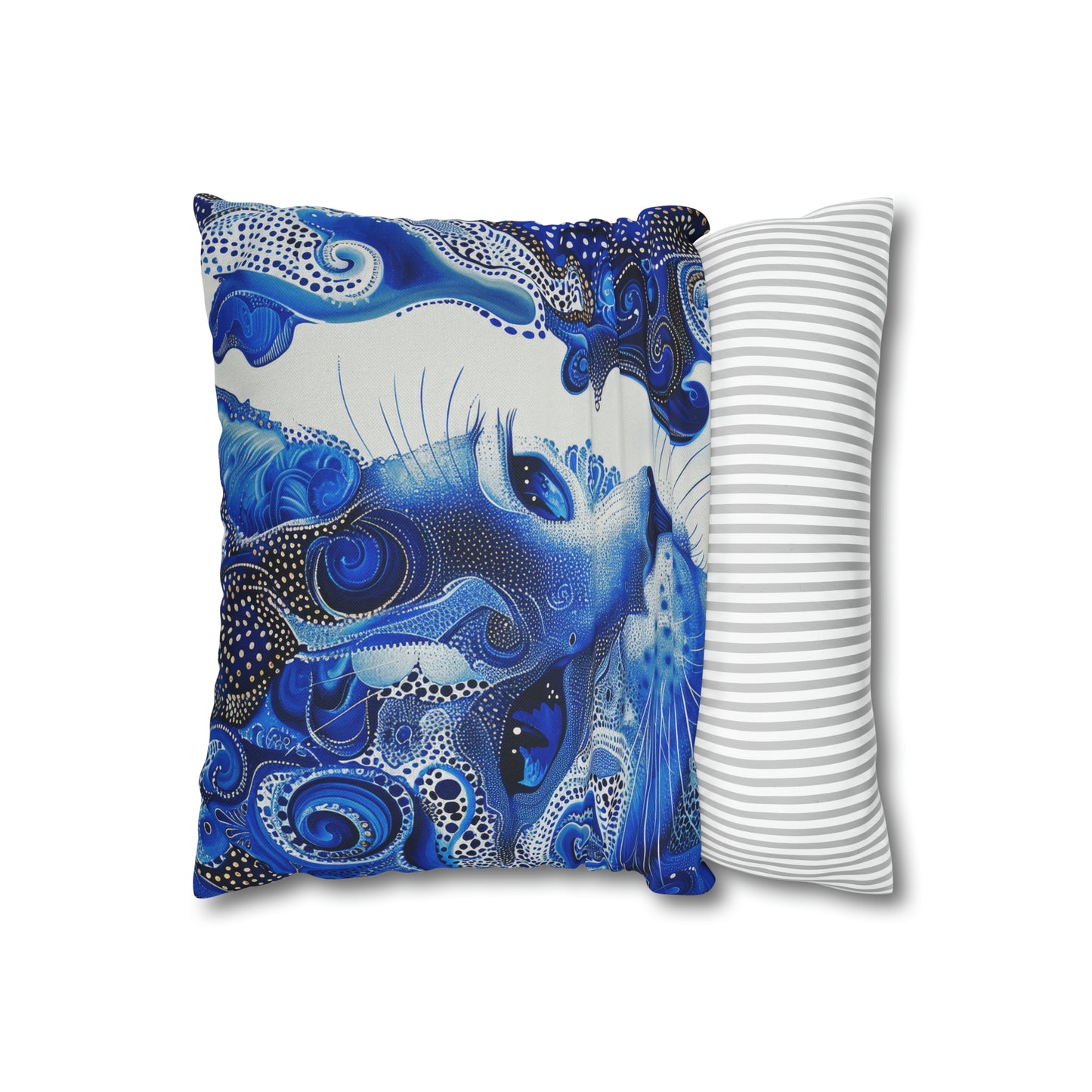 Modern Blue cat pillow, beautiful animal accent pillow, Home decor for cat lover, unique whimsical cat theme, Blue abstract style, case only
