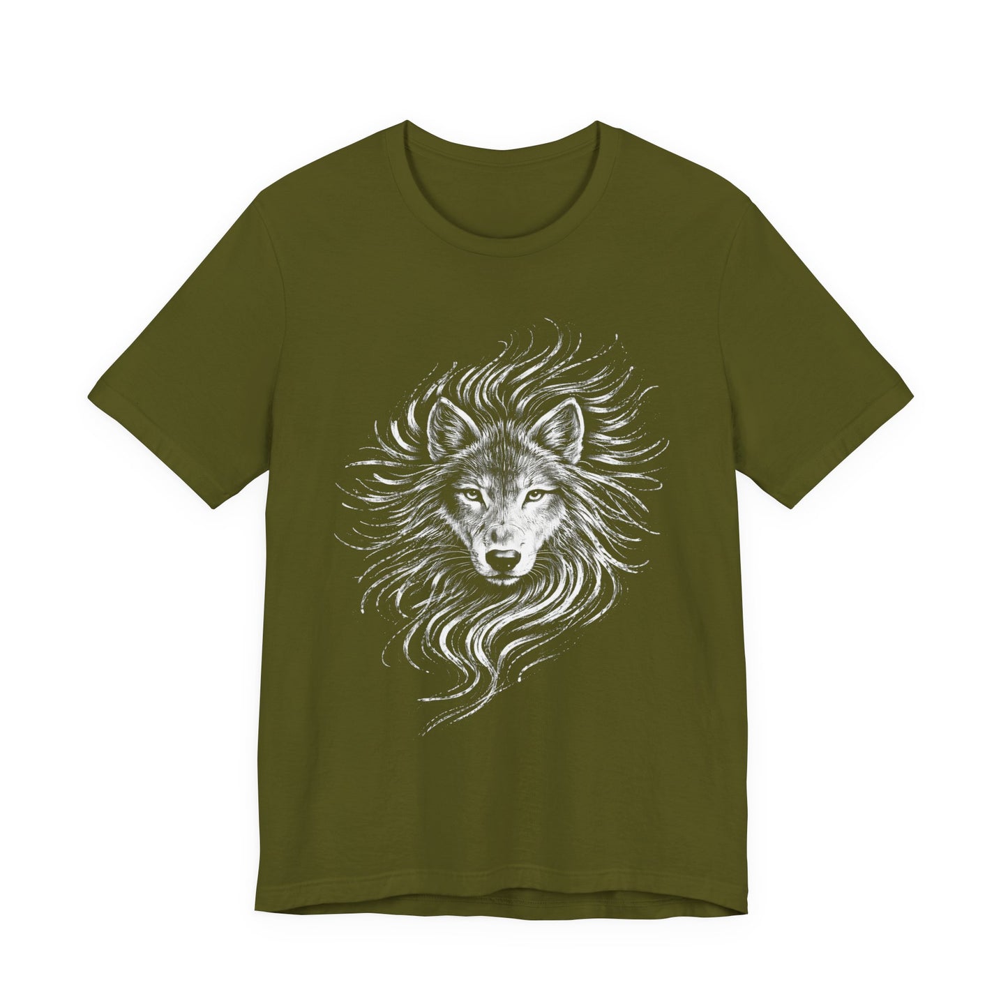 Wolf drawn Portrait T‑Shirt in chalk style — Detailed White Wolf Graphic Tee for Men & Women