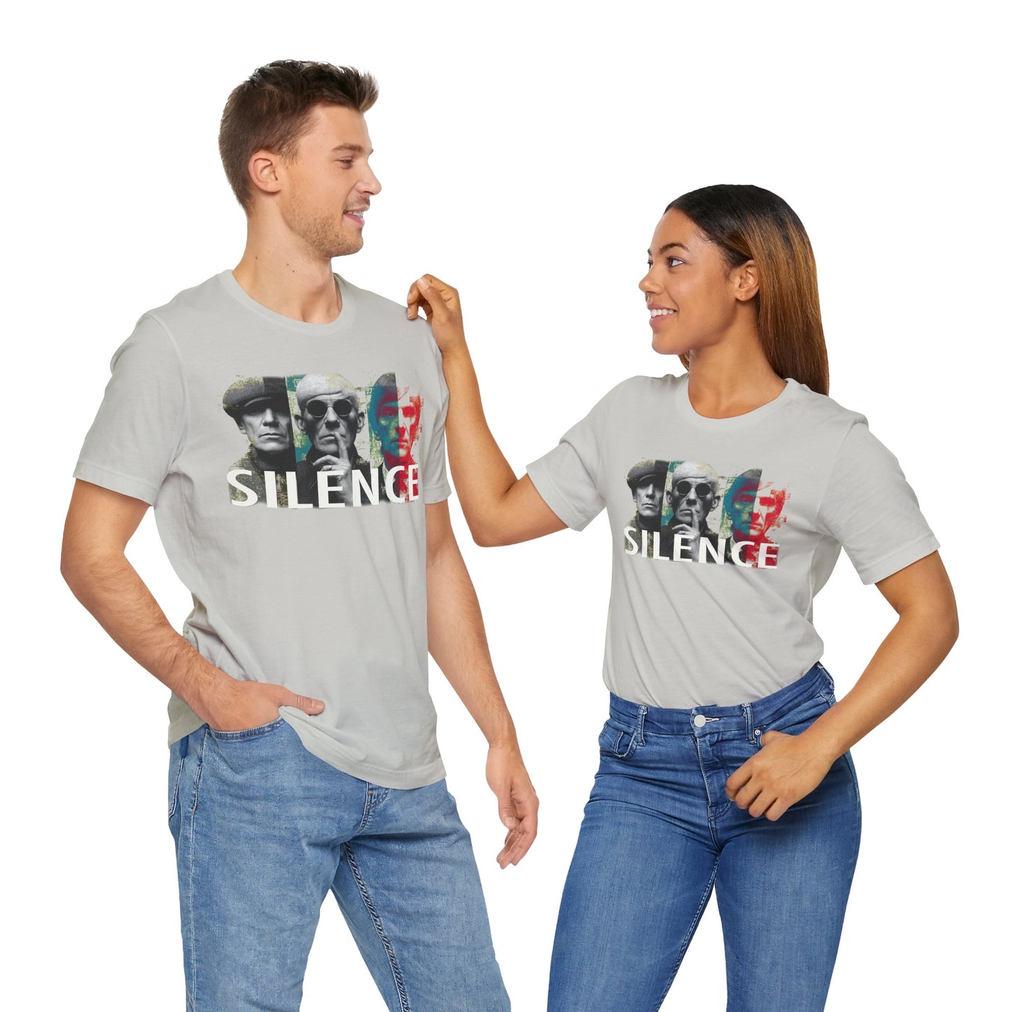 Silence Graphic Tee — Vintage Film Noir Faces T‑Shirt