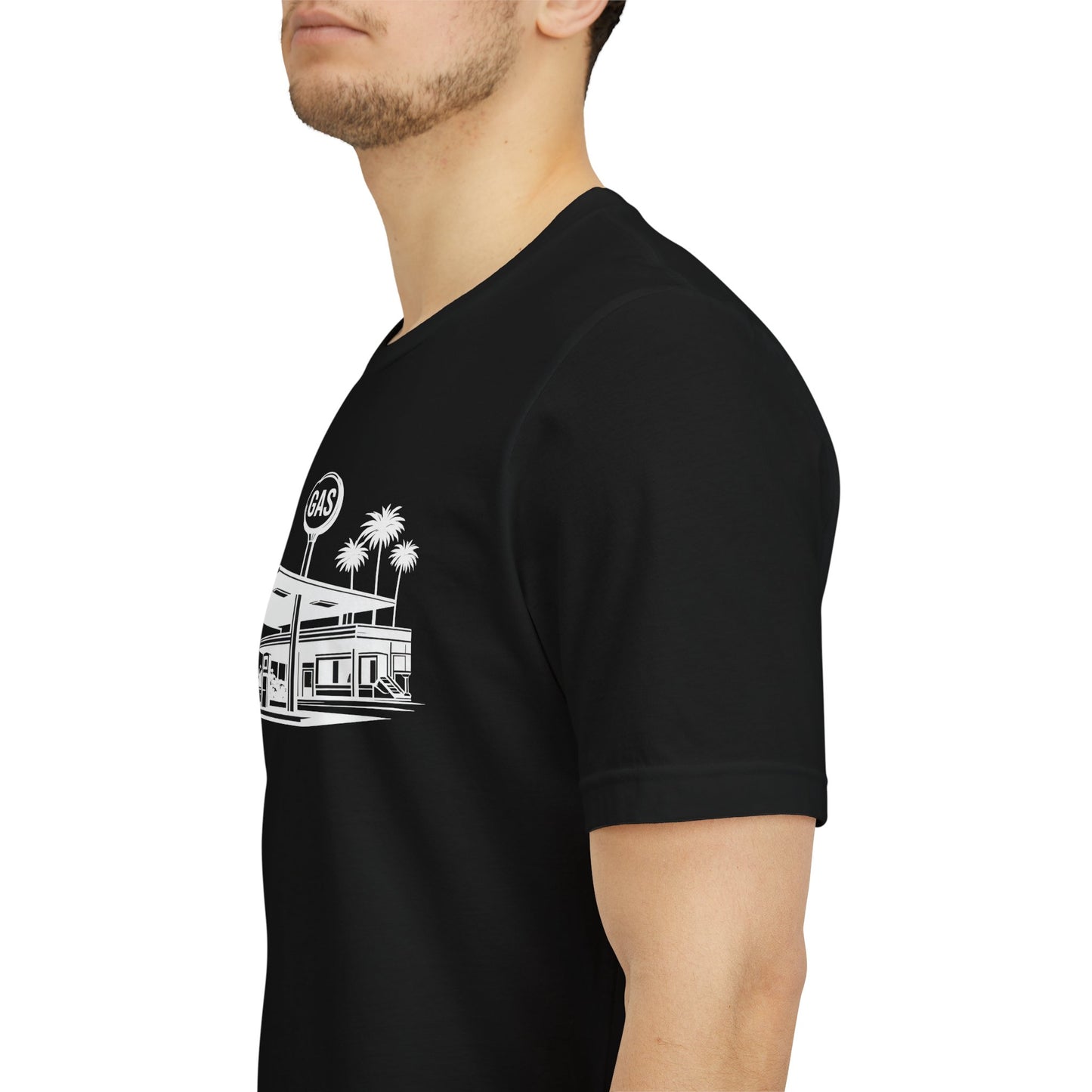 Mid Century Gas Station Graphic Tee, Icons of Mid Century series — Retro Desert Pump Illustration T-Shirt, Palm Springs Modern