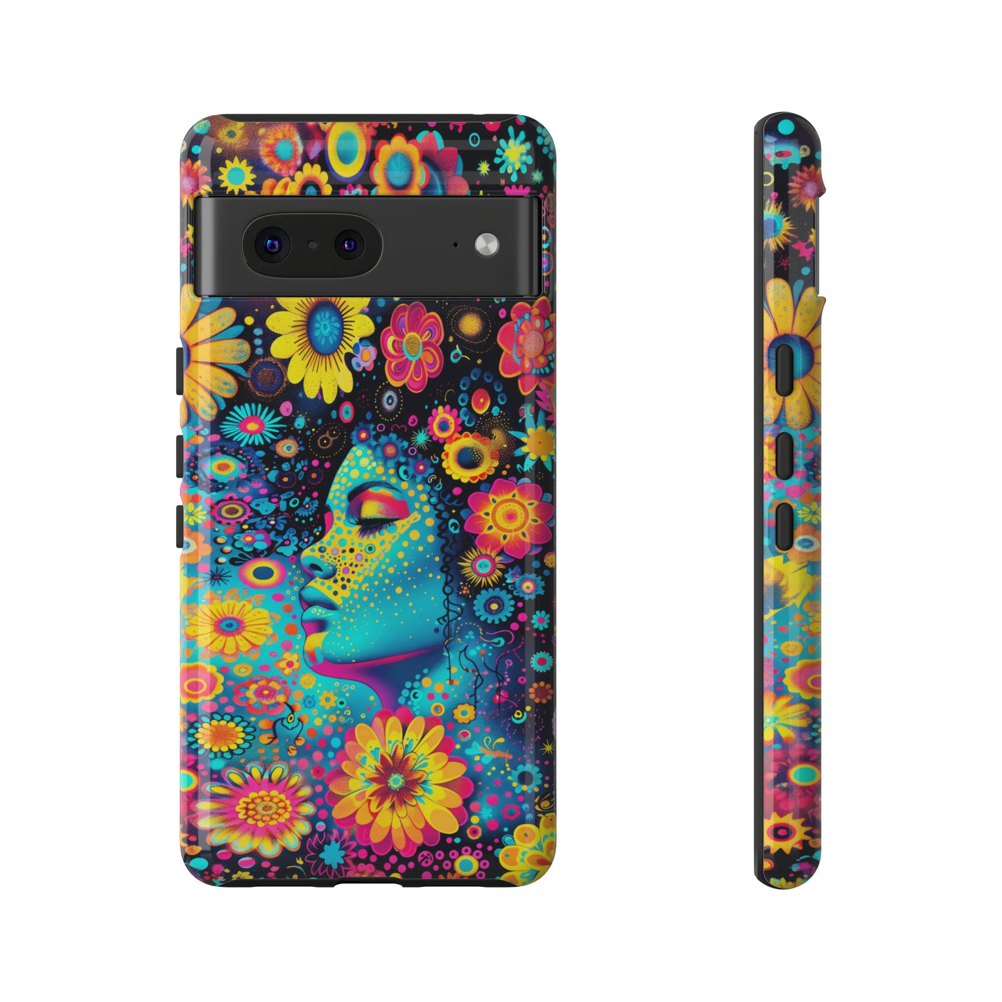 Phone Case, flower girl in aqua, Artistic design, Tough Case, Colorful whimsical flower fantasy design, iPhone 15, 14, 13, 12, 11, Samsung, Pixel