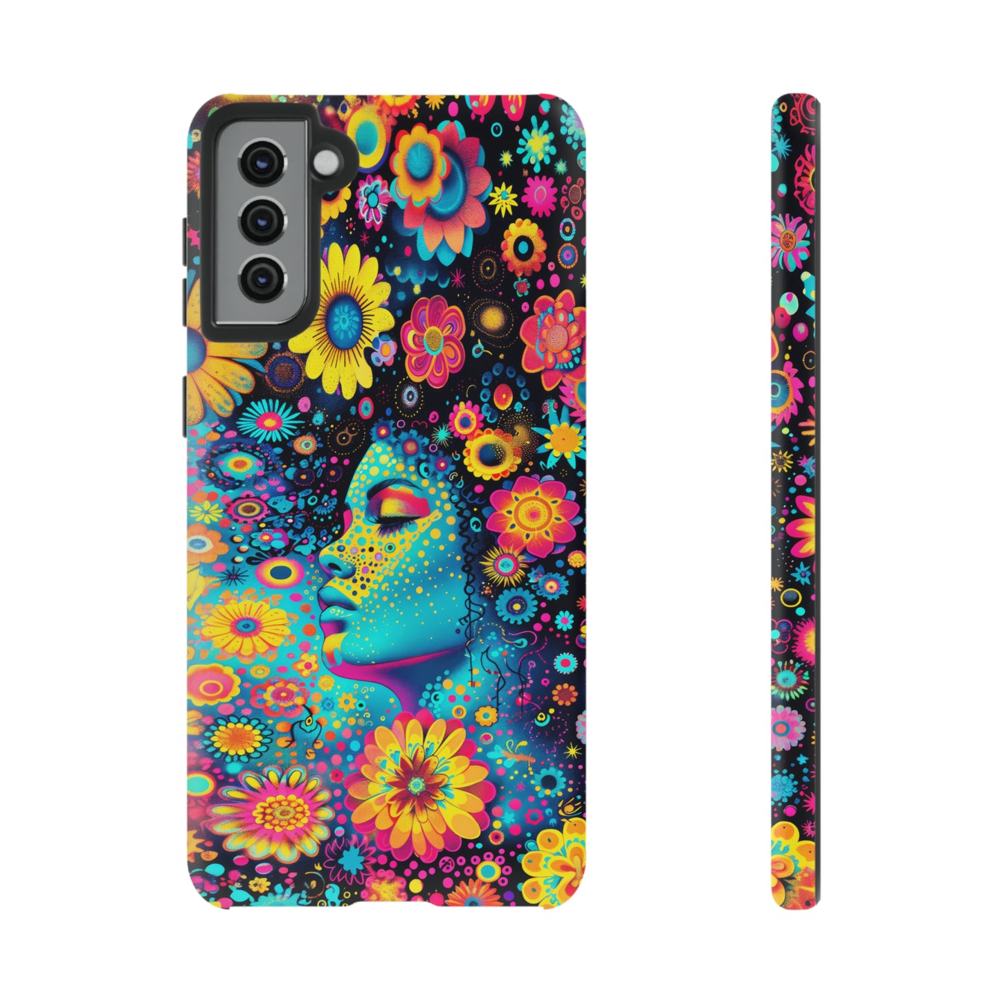 Phone Case, flower girl in aqua, Artistic design, Tough Case, Colorful whimsical flower fantasy design, iPhone 15, 14, 13, 12, 11, Samsung, Pixel