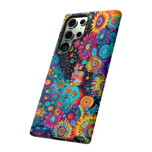 Phone Case, 1970's inspired flower girl, Artistic design, Tough Case, Colorful whimsical flower fantasy design, iPhone 15, 14, 13, 12, 11, Samsung, Pixel