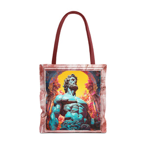 Hercules Illustration in a pink faux marble frame with red strap Tote Bag