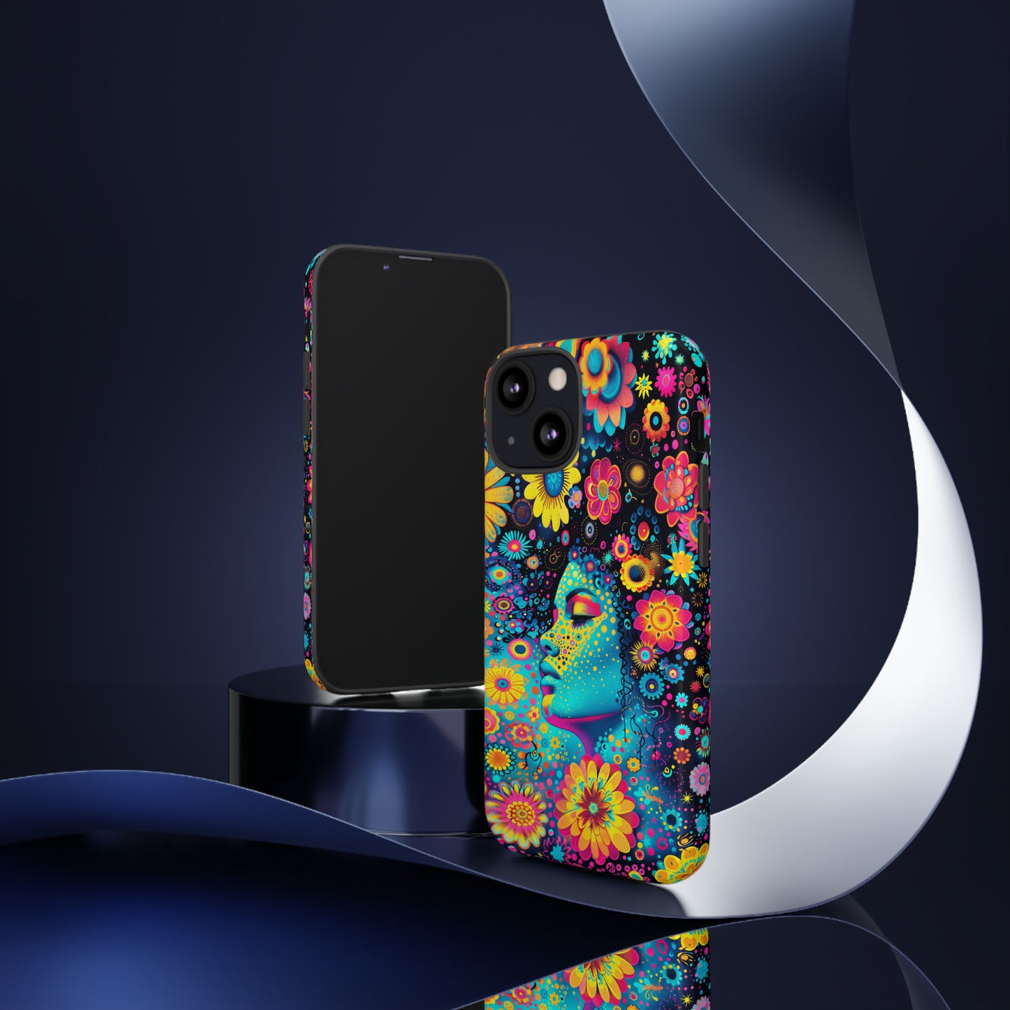 Phone Case, flower girl in aqua, Artistic design, Tough Case, Colorful whimsical flower fantasy design, iPhone 15, 14, 13, 12, 11, Samsung, Pixel