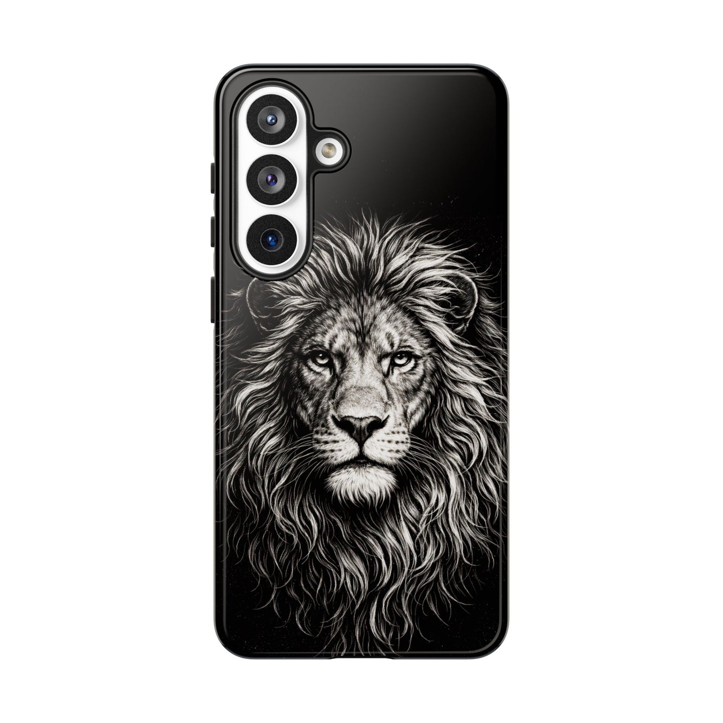Lion Portrait Tough Phone Case — Protective Black Rugged Case with Detailed Lion Artwork