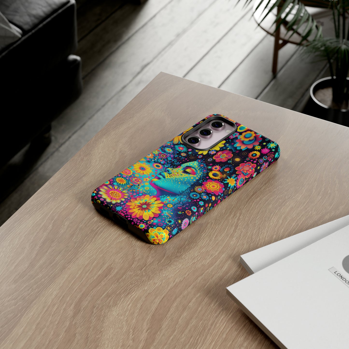 Phone Case, flower girl in aqua, Artistic design, Tough Case, Colorful whimsical flower fantasy design, iPhone 15, 14, 13, 12, 11, Samsung, Pixel