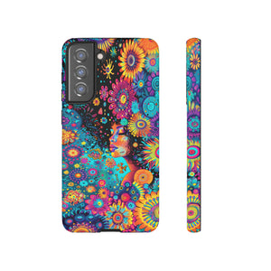 Phone Case, 1970's inspired flower girl, Artistic design, Tough Case, Colorful whimsical flower fantasy design, iPhone 15, 14, 13, 12, 11, Samsung, Pixel