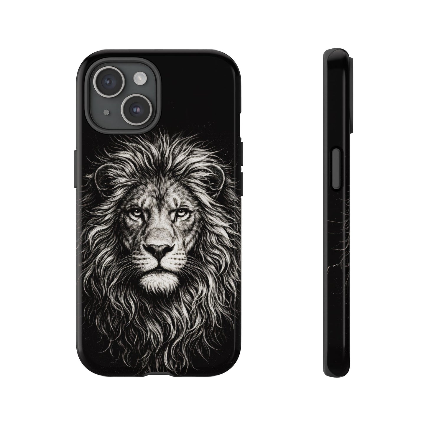 Lion Portrait Tough Phone Case — Protective Black Rugged Case with Detailed Lion Artwork