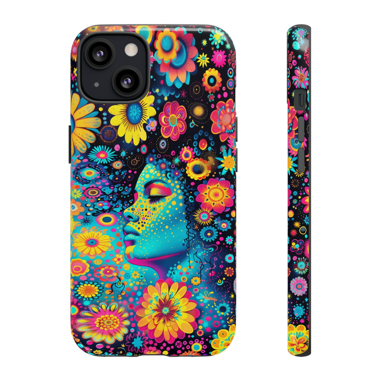 Phone Case, flower girl in aqua, Artistic design, Tough Case, Colorful whimsical flower fantasy design, iPhone 15, 14, 13, 12, 11, Samsung, Pixel