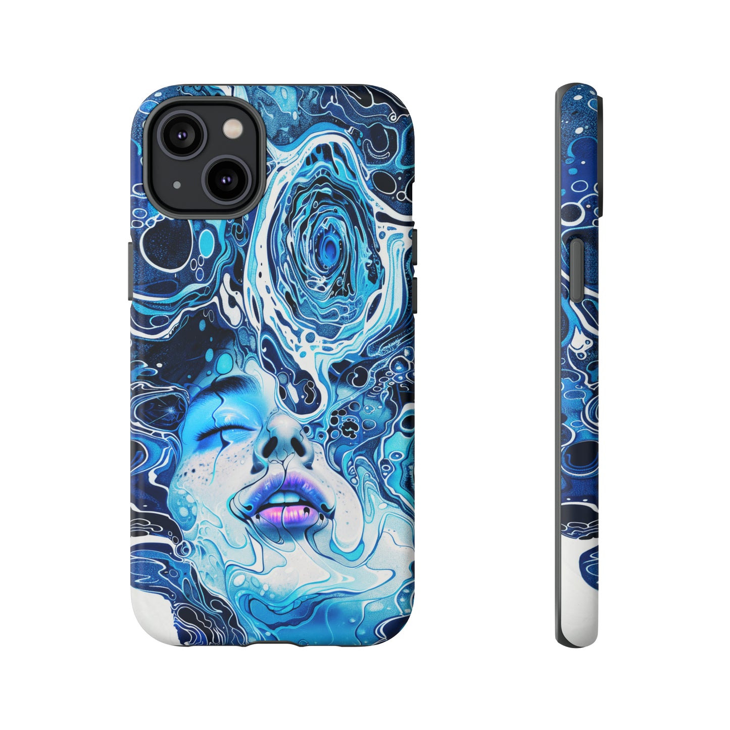 Phone Case, whimsical water fantasy design, blue woman in water, Artistic design, Tough Case, , iPhone 15, 14, 13, 12, 11, Samsung, Pixel