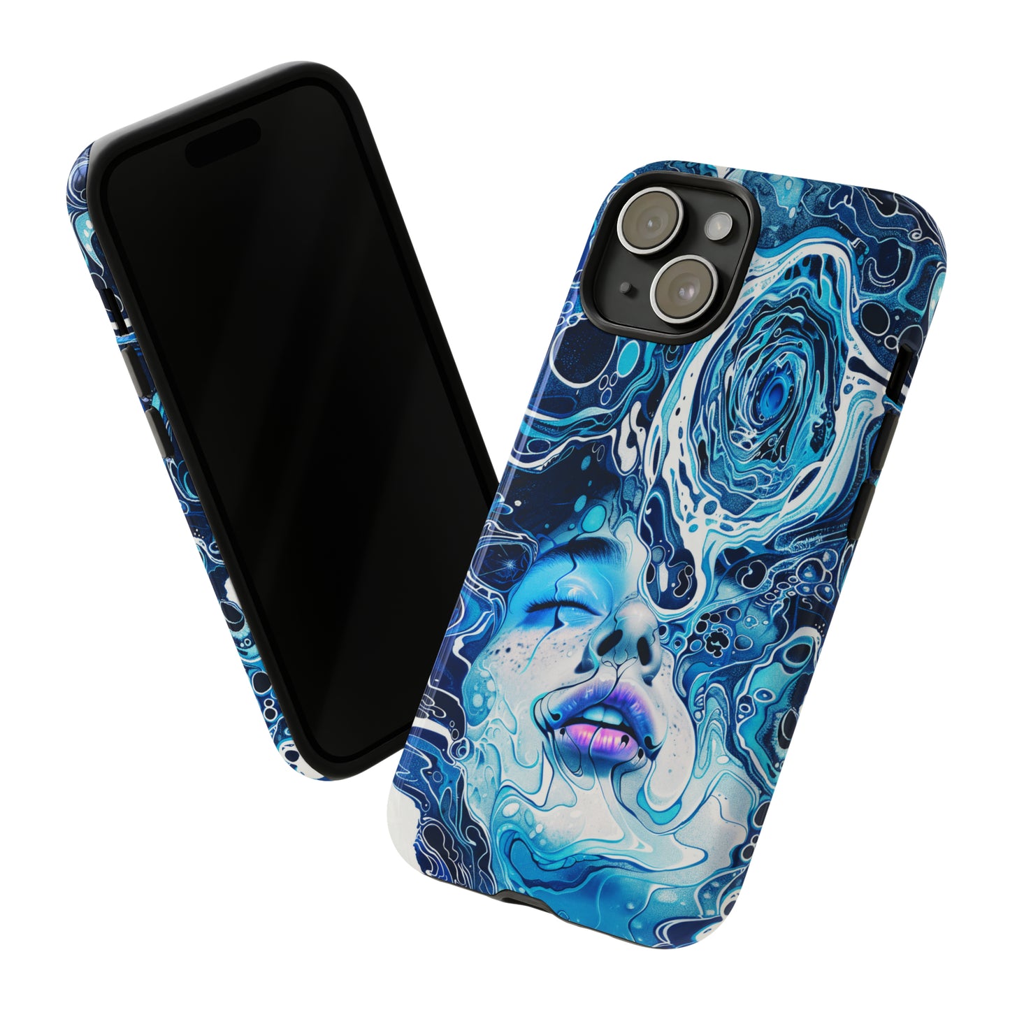 Phone Case, whimsical water fantasy design, blue woman in water, Artistic design, Tough Case, , iPhone 15, 14, 13, 12, 11, Samsung, Pixel