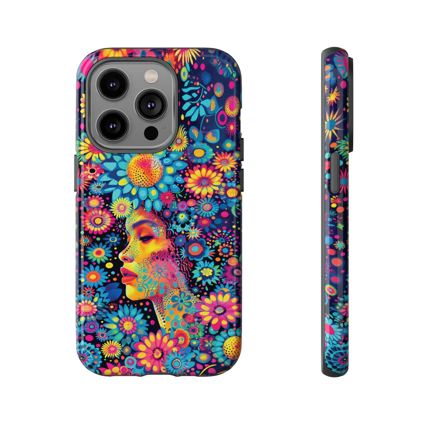 Phone Case, whimsical flower girl, Artistic design, Tough Case, Colorful flower fantasy design, iPhone 15, 14, 13, 12, 11, Samsung, Pixel